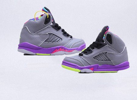 Youth Running Weapon Air Jordan 5 Grey/Purple Shoes 001